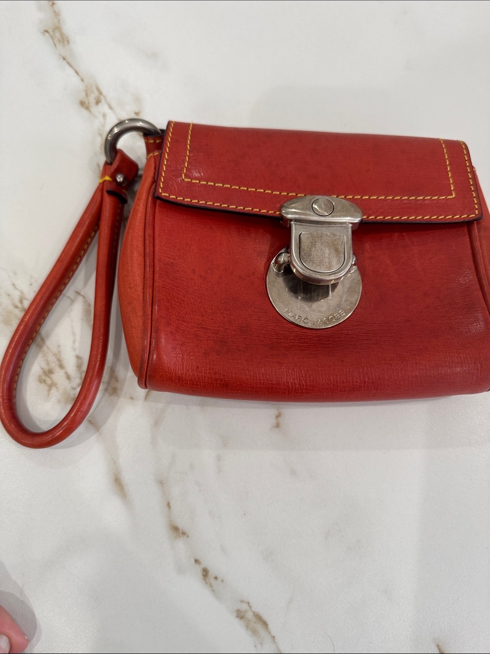 Marc Jacobs Red Leather Wristlet Clutch with Silver-Tone Lock - Picture 8 of 8
